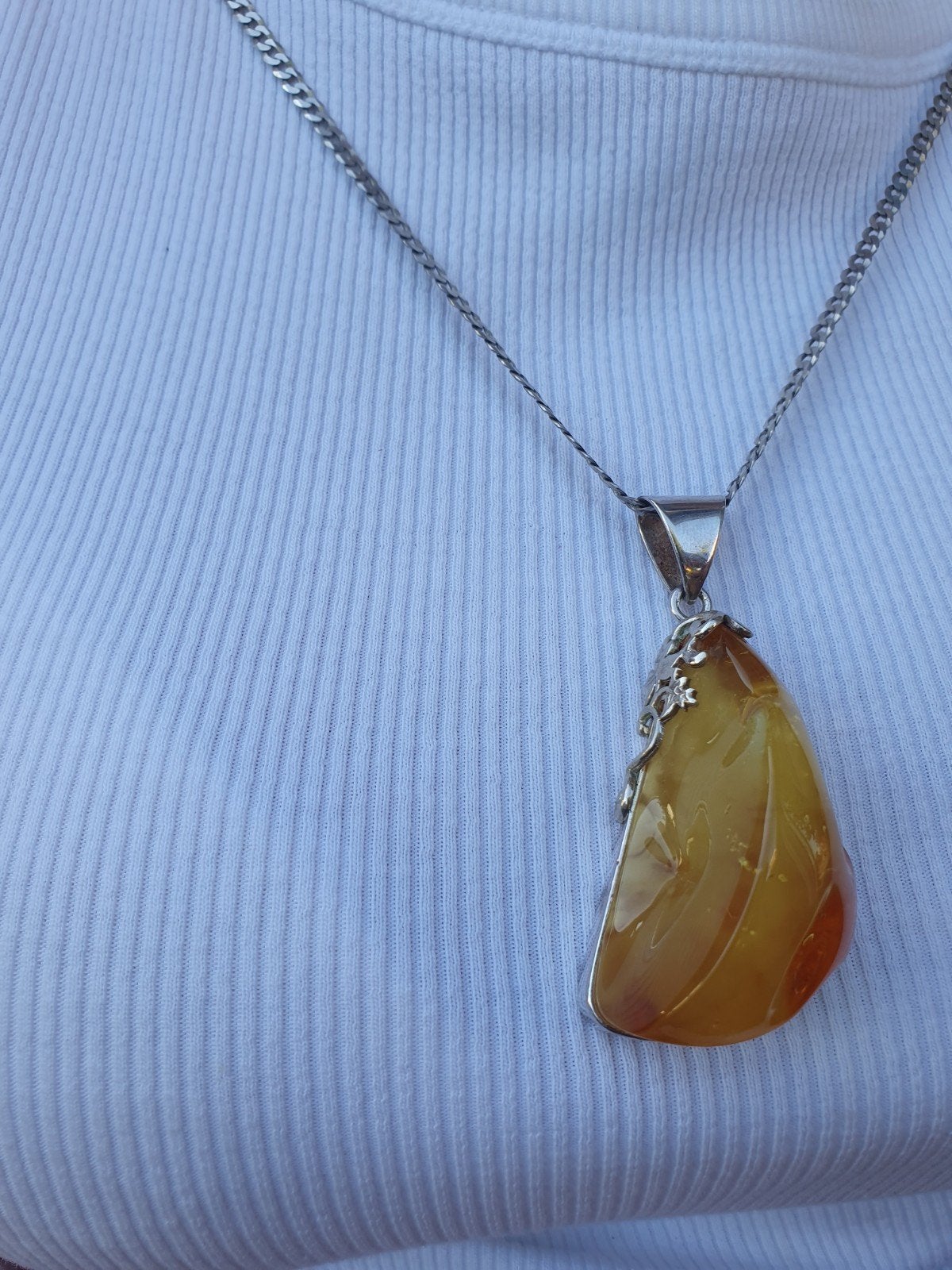 Handgemaakte Barnsteen & Zilveren Sieradenset, Sieraden, Tassen en Uiterlijk, Gebruikt, Geel, Ophalen of Verzenden, Met edelsteen