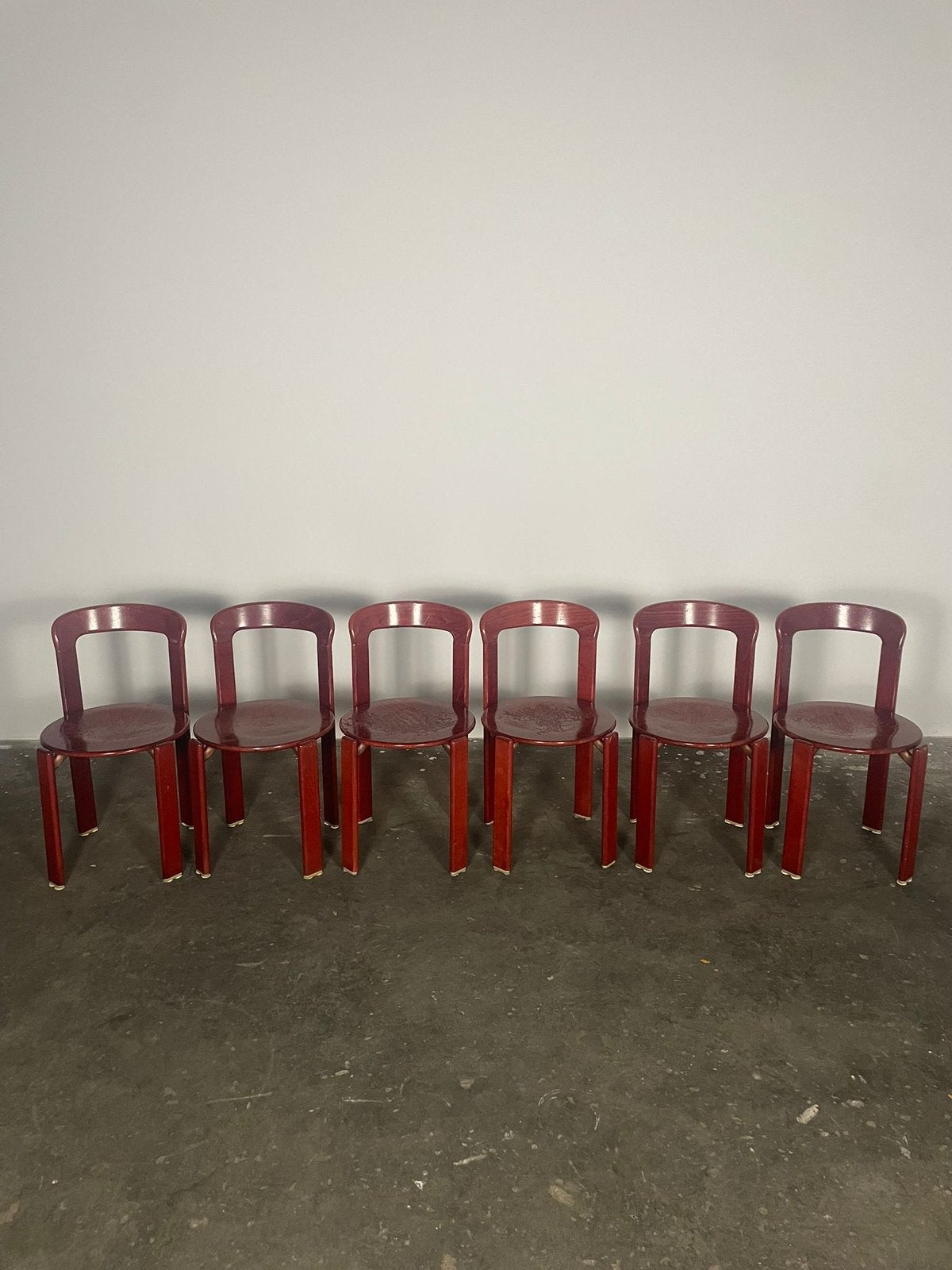 6 Bruno Rey Kusch Co Hay stoelen rood, Huis en Inrichting, Stoelen, Ophalen, Bruin, Zo goed als nieuw, Vijf, Zes of meer stoelen