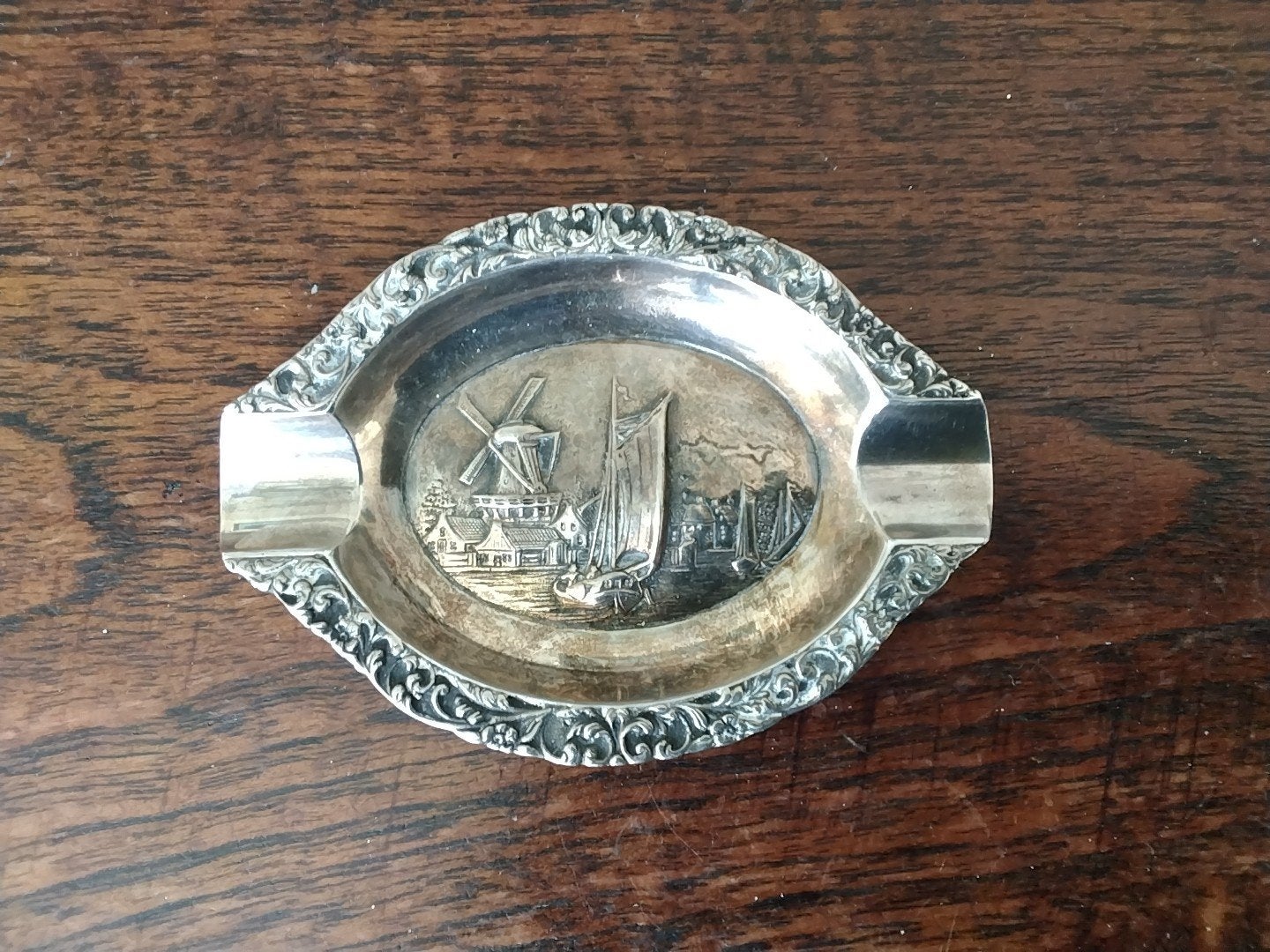 Verzilverde asbak met keurmerk ger 90, Antiek en Kunst, Ophalen of Verzenden