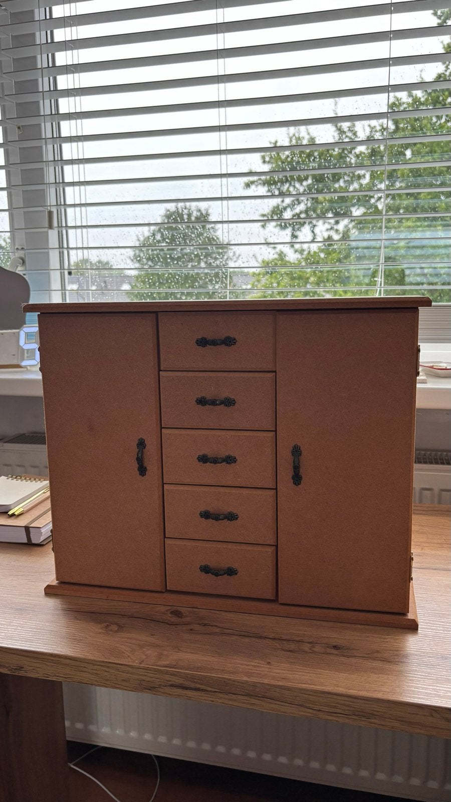 Houten sieradenkastje met lades en deurtjes - Zo goed als ni, Ophalen, Zo goed als nieuw, Bruin, Hardcase