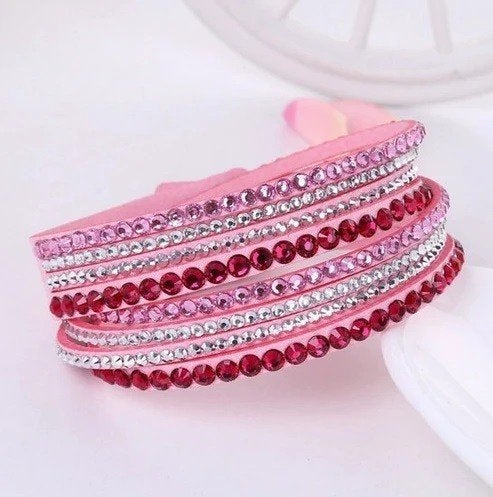 Strass wikkelarmband - roze, Sieraden, Tassen en Uiterlijk, Info@medase.nl, Medase, Nieuw, Ophalen of Verzenden