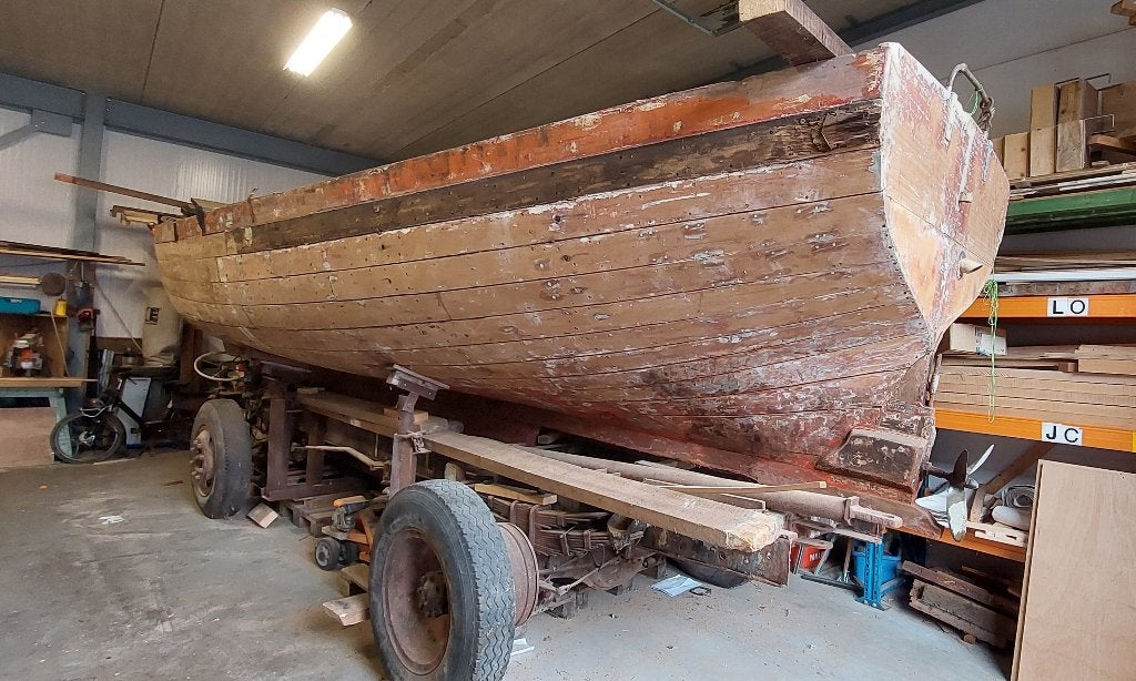 Klusboot Teakhouten Marinesloep B2 met trailer, Ophalen, Gebruikt