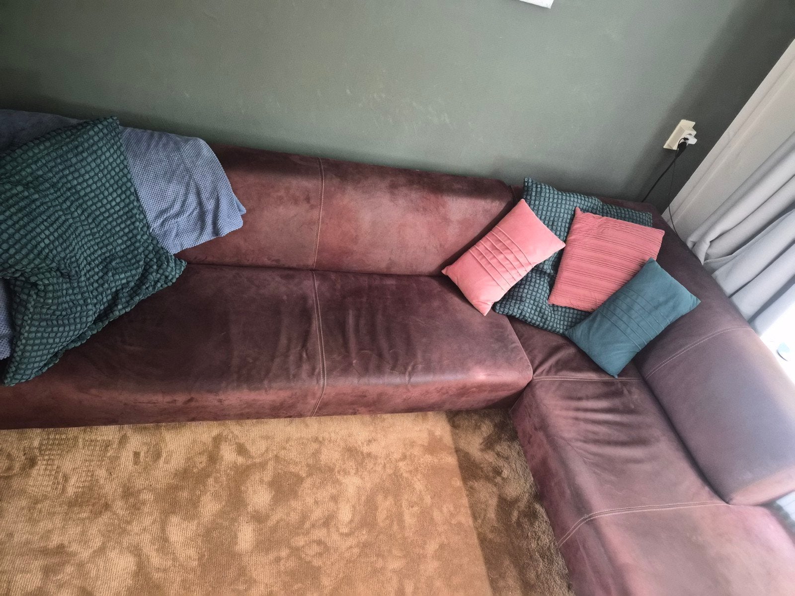 Comfortabele Hoekbank - Bruin Leer, Huis en Inrichting, Ophalen, Gebruikt, 100 tot 125 cm, Hoekbank