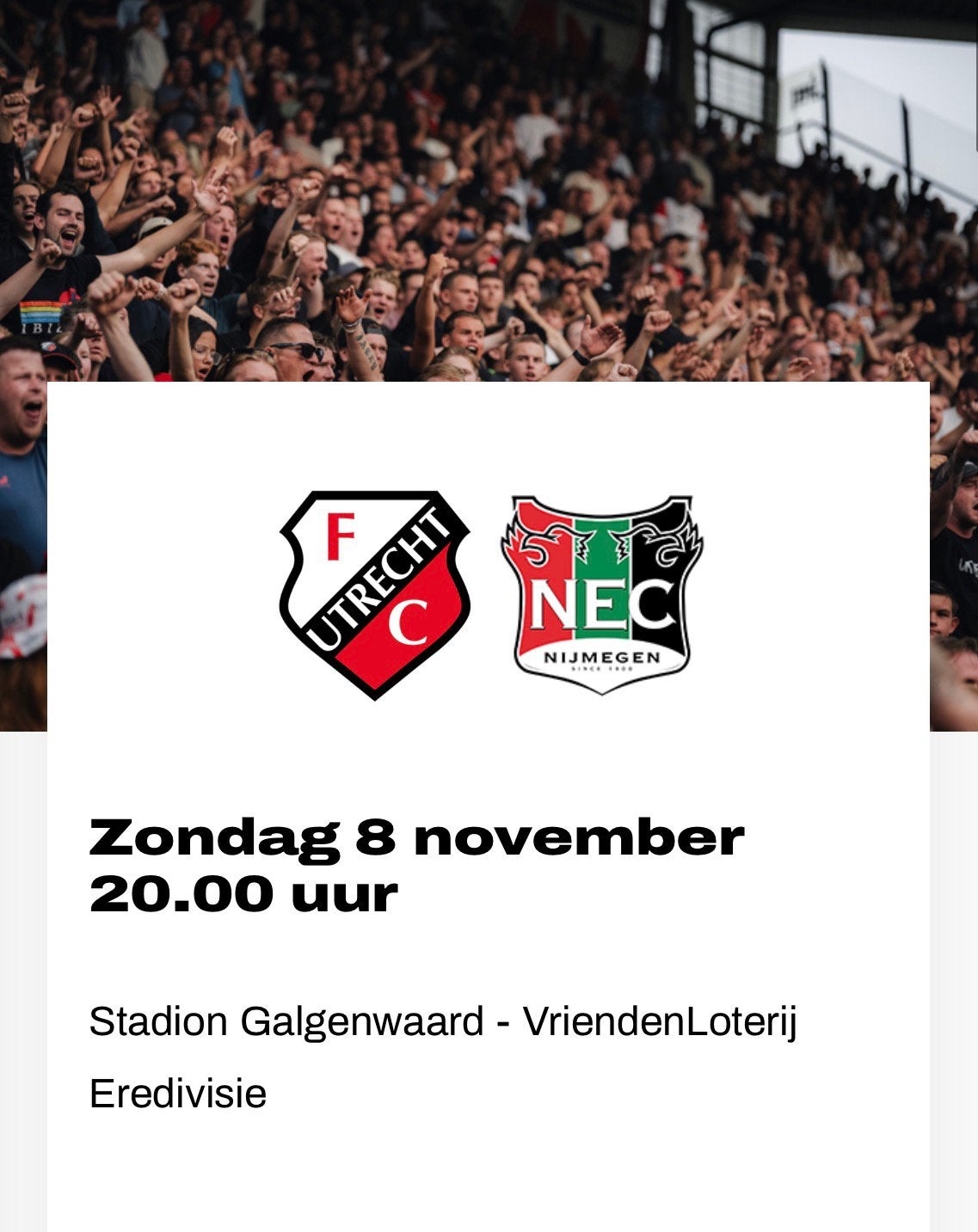 2 tickets Fc Utrecht - NEC, Twee personen