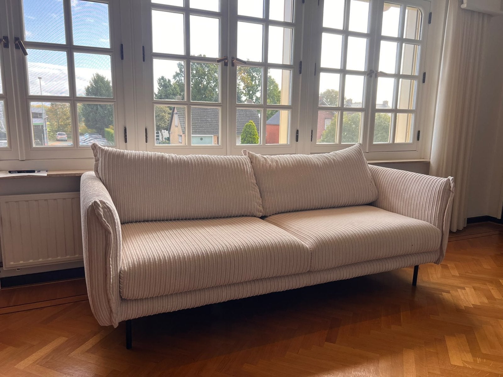 Comfortabele 2-zitsbank in ribstof - Zo goed als nieuw, Ophalen, 150 tot 200 cm, Tweepersoons, 75 tot 100 cm