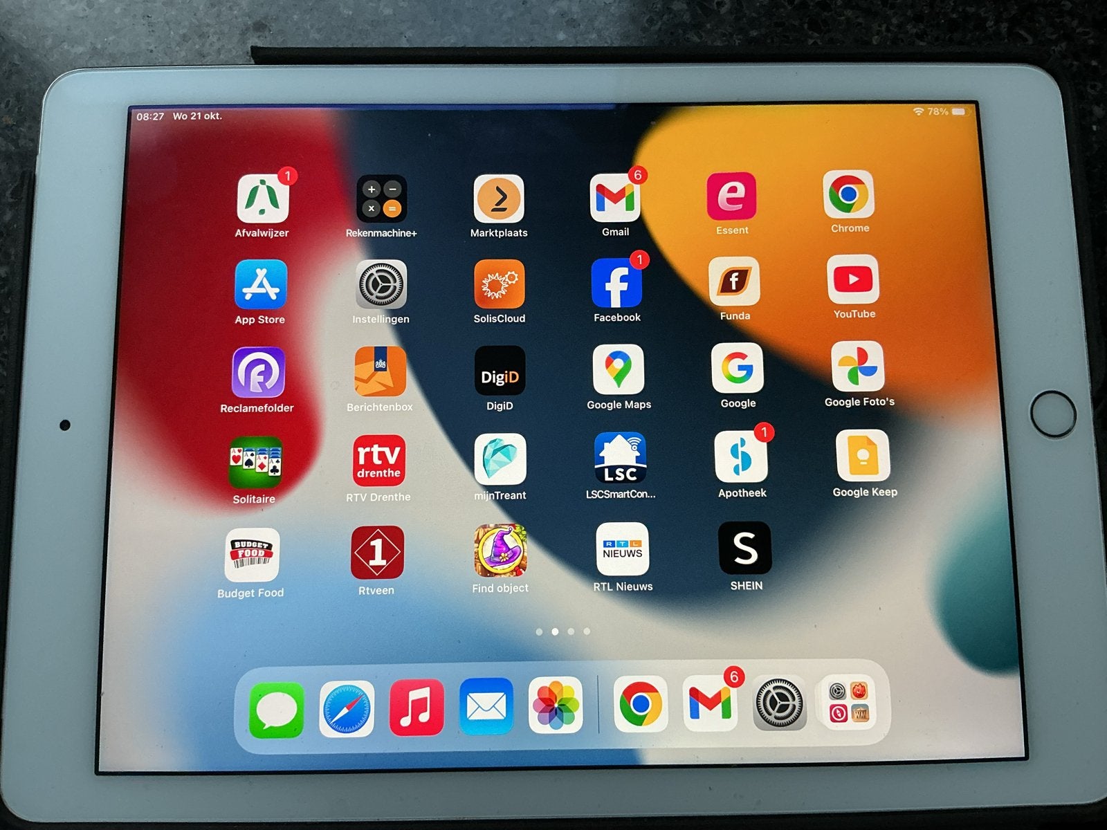 Apple iPad Air 2 64GB Wi-Fi met beschermhoes, 10 inch, Wit, Apple iPad Air, Ophalen of Verzenden