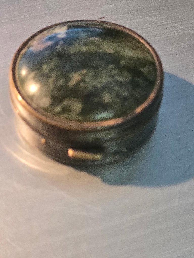 antieke ronde zilveren snuifdoos Ø 3.5cm  schildpad(steen), Ophalen, Zilver