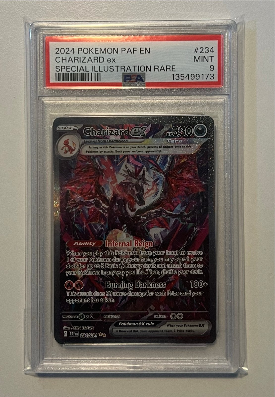 Charizard EX 234/091 - Paldean Fates - PSA 9, Ophalen of Verzenden, Zo goed als nieuw, Losse kaart