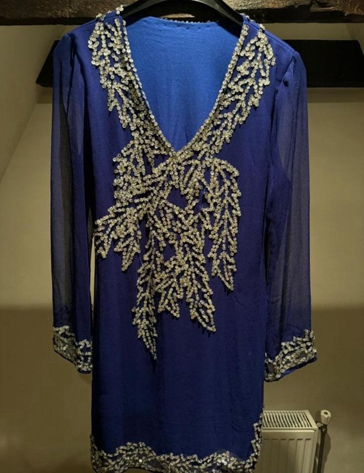 Kobalt Blauwe• Ibiza •Kaftan •Jurk met pailletten -S / M, Maat 38/40 (M), Blauw, Ophalen of Verzenden, Zo goed als nieuw