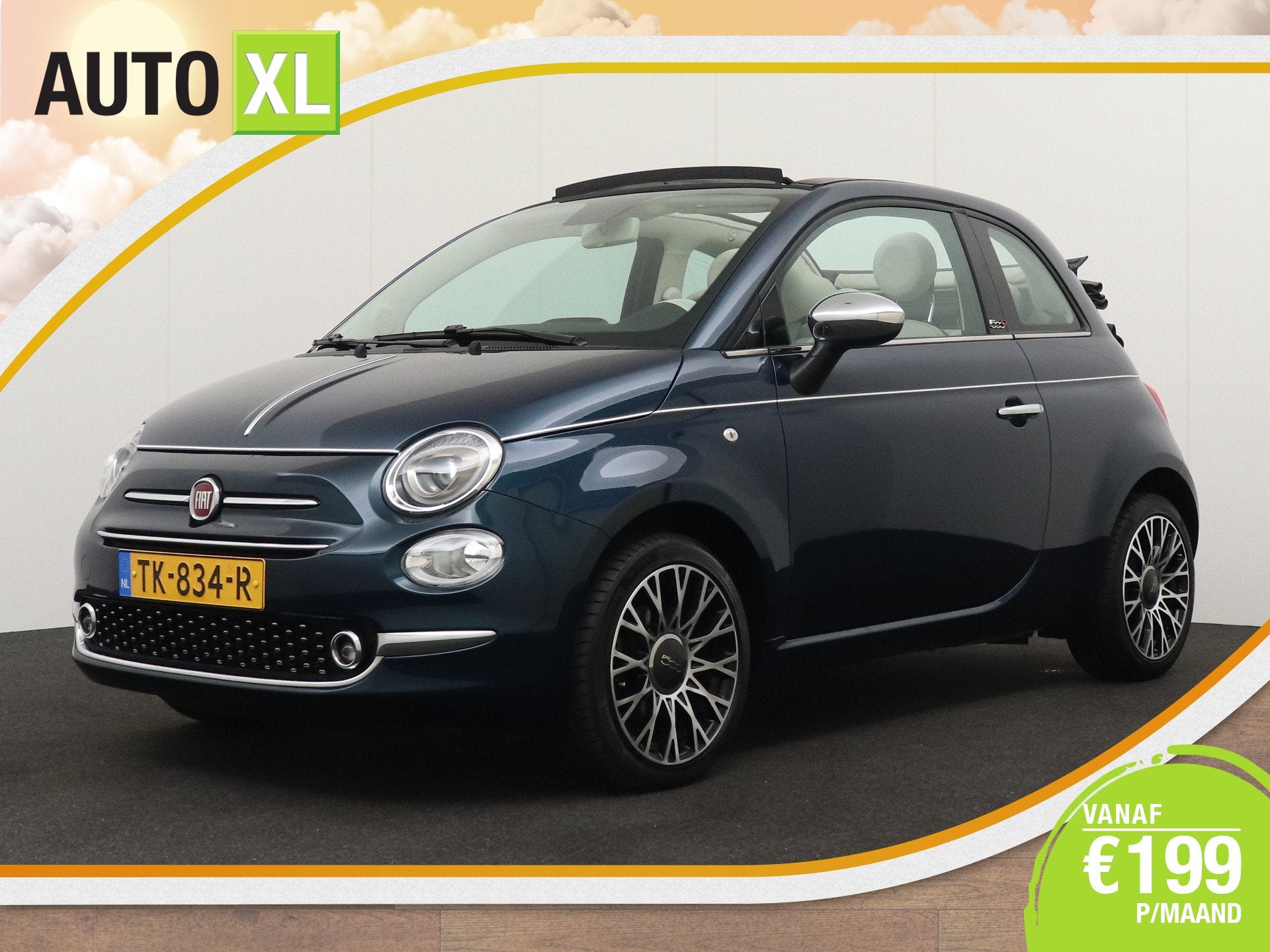 Fiat 500C 0.9 TwinAir Turbo Collezione Cabrio Navi Airco 16', Auto's, Fiat, Stof, Gebruikt, Cabriolet, Origineel Nederlands