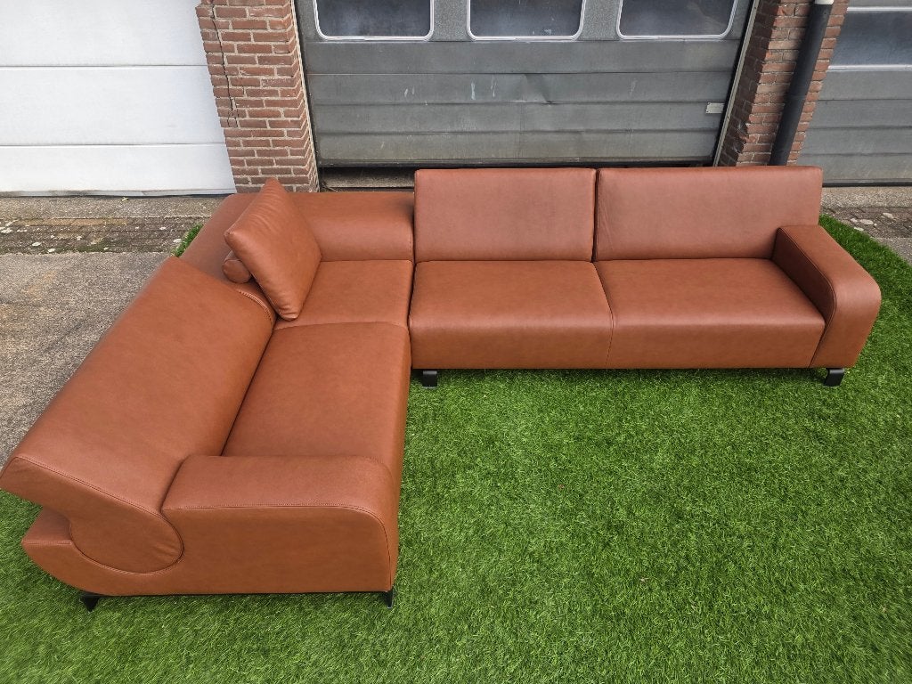 Hoekbank LEOLUX B flat bankstel bruin leer design bank ZGAN, 250 tot 300 cm, Leolux, Hout, Geen