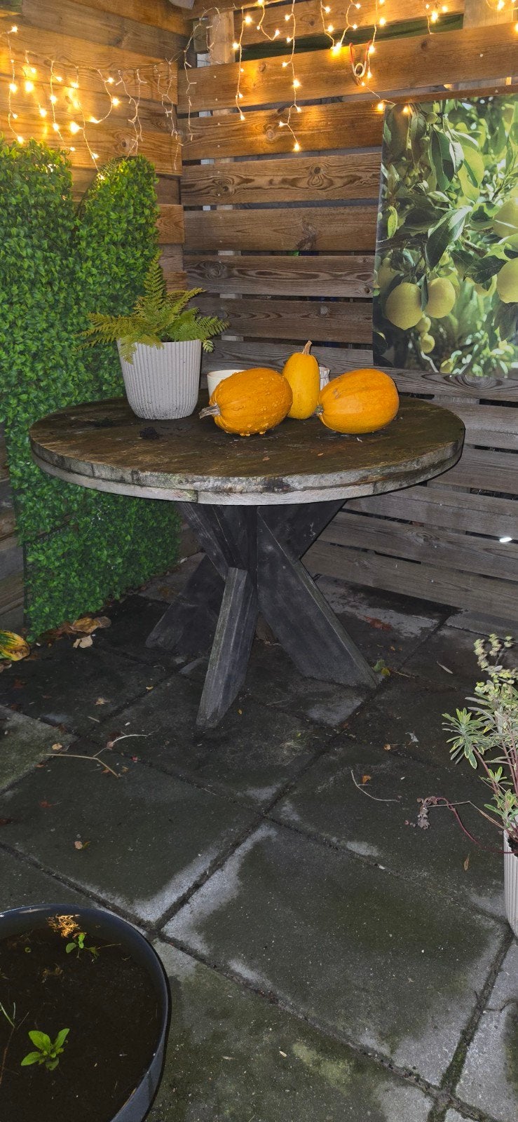 Robuuste houten tuintafel - Rond, Ophalen, Gebruikt, Rond, Hout