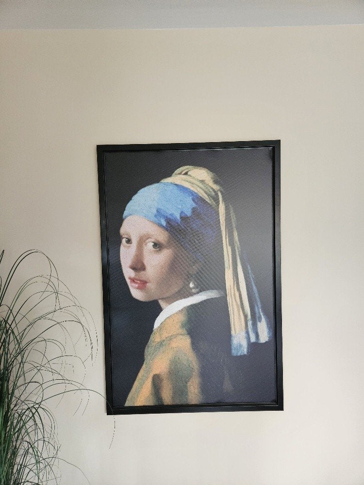 Zwart schilderij, Meisje met de Parel. 118cm bij 78cm Goede, Ophalen, Zo goed als nieuw, Schilderij, 75 tot 100 cm