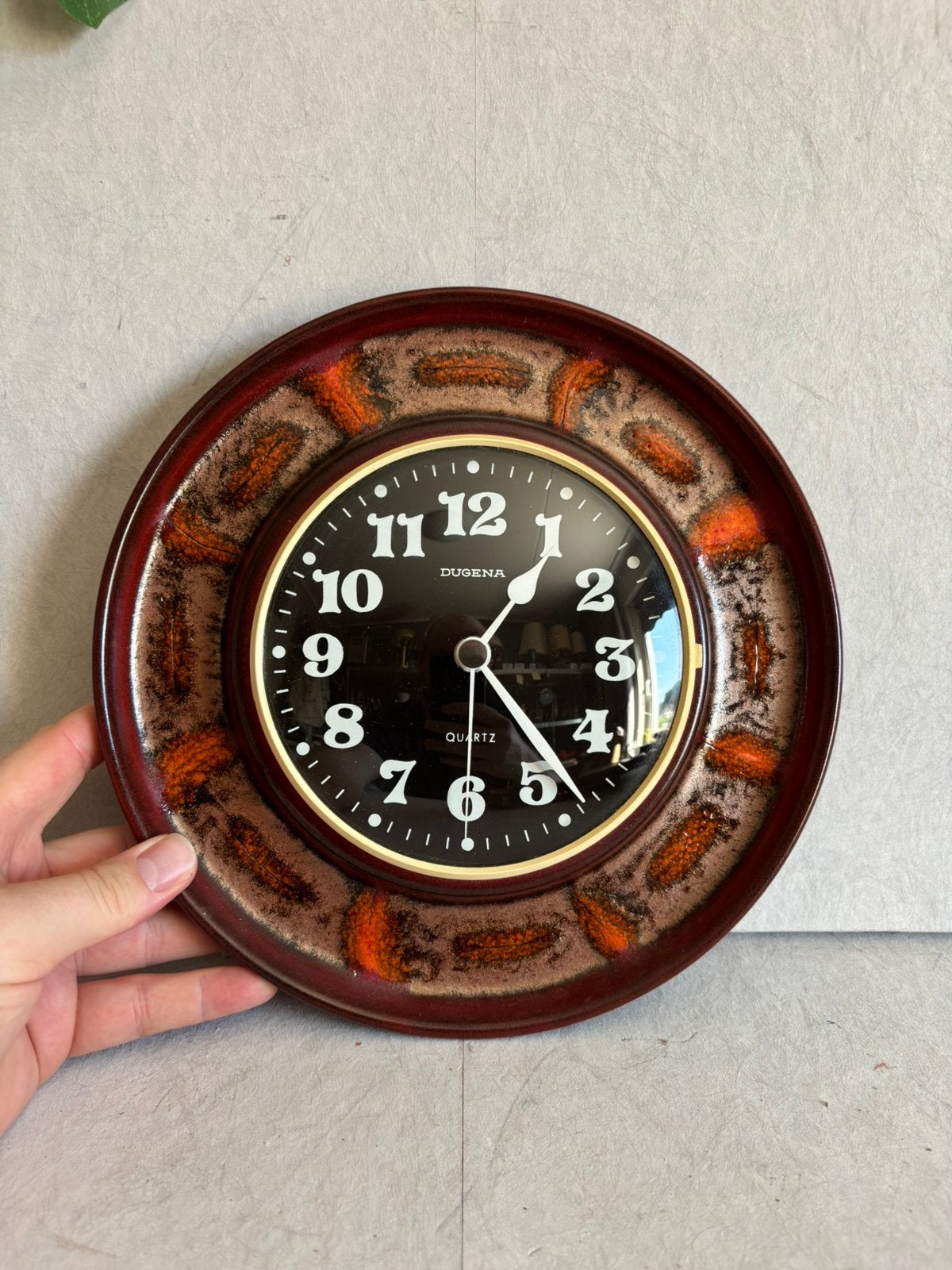 Vintage keramische wandklok jaren 60 en 70 Dugena, Ophalen of Verzenden, Gebruikt, Analoog, Wandklok