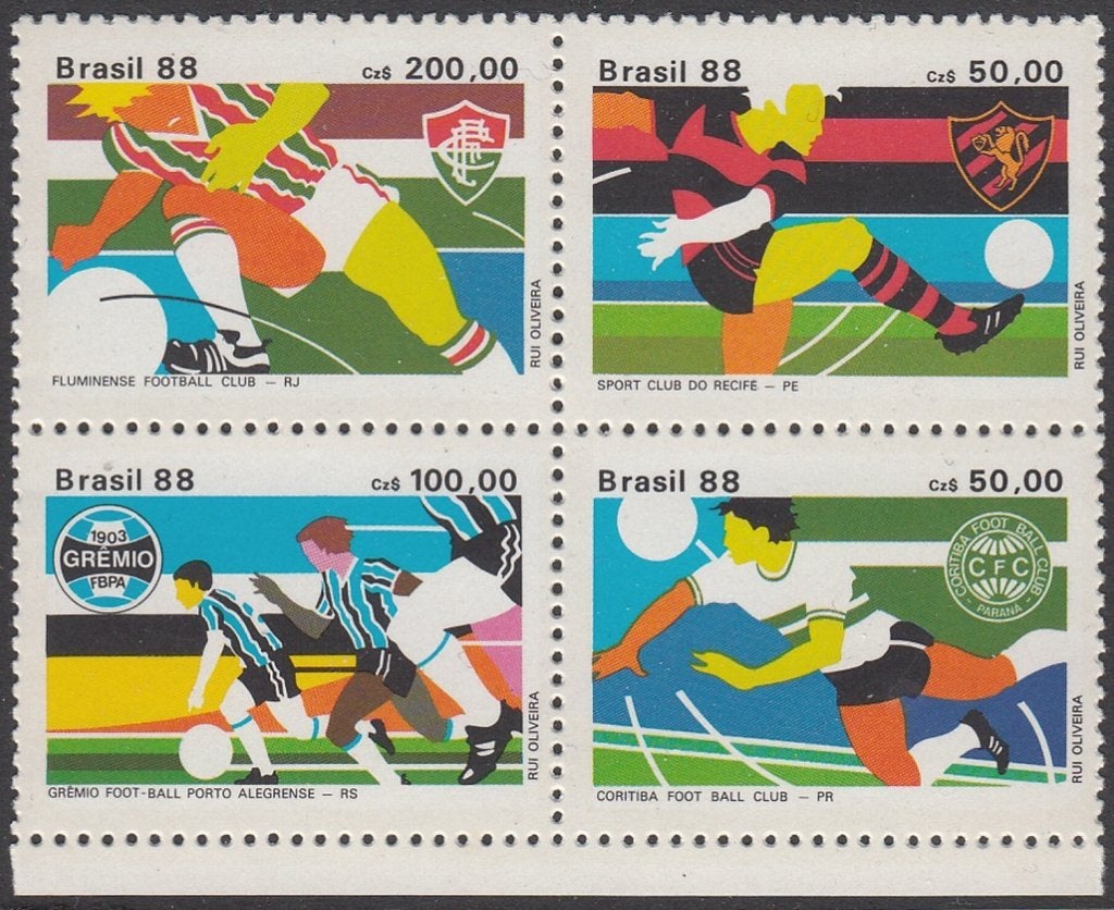 Voetbalclubs Brazilië op serie postzegels 1988 postfris, Ophalen of Verzenden, Postfris, Sport