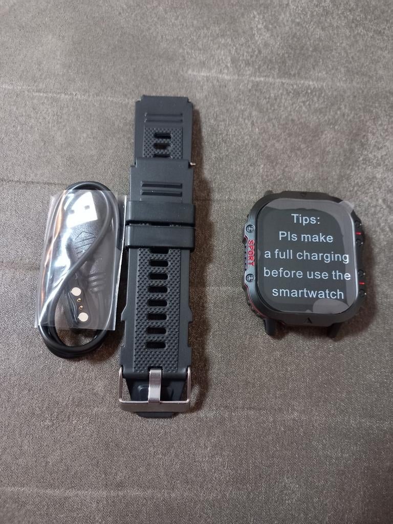 Nieuwe Zwarte Sport Smartwatch voor Android (incl. oplader), Ophalen of Verzenden, Nieuw, Zwart, Android