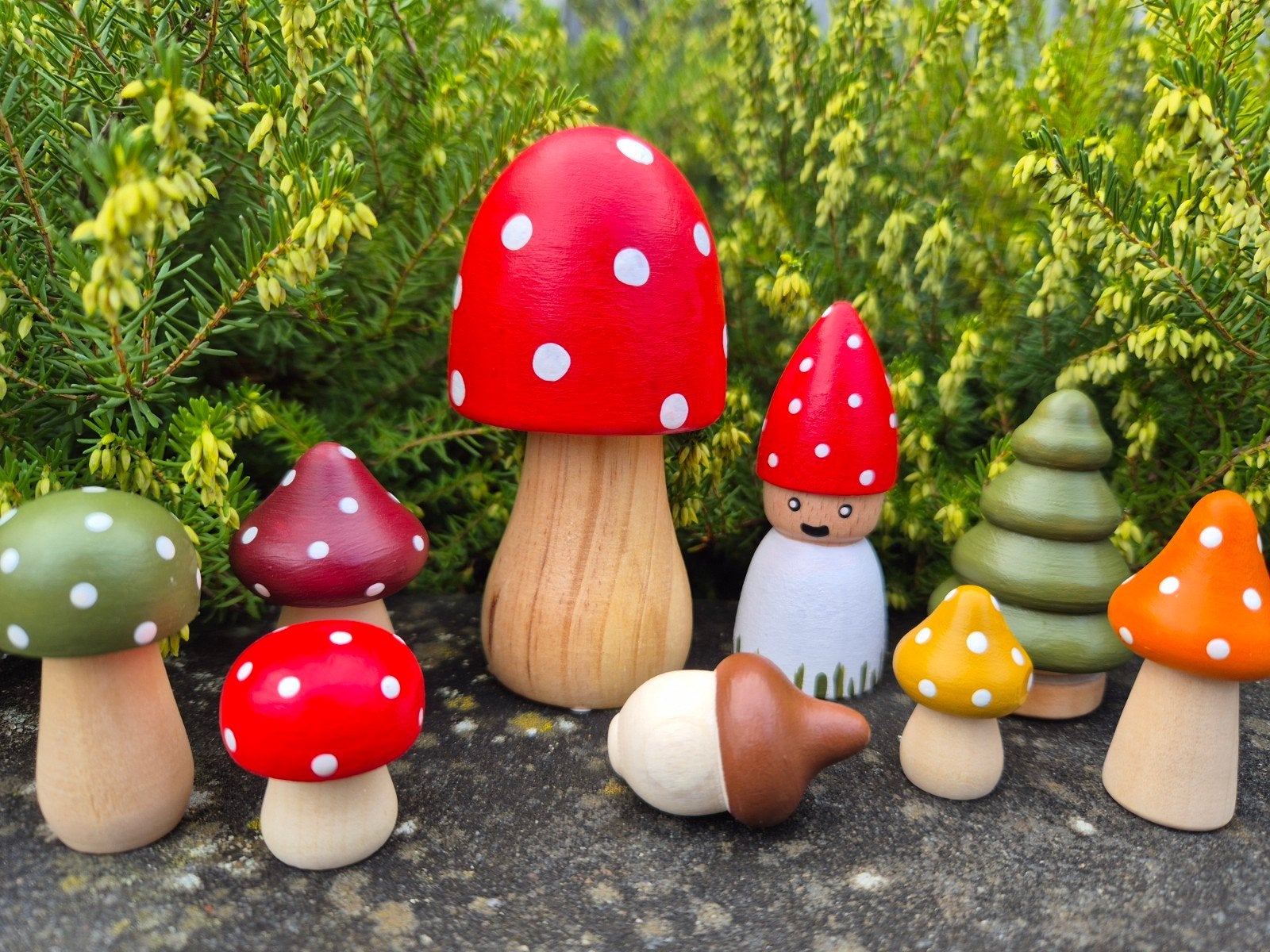 Set van houten paddenstoelen en herfstfiguren, Ophalen of Verzenden, Zo goed als nieuw
