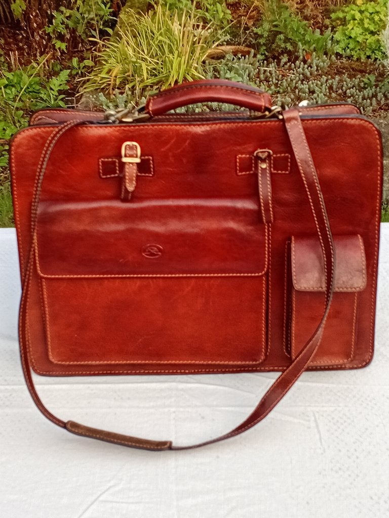 Tony Perotti laptoptas, Gebruikt, Bruin, Leer, Ophalen