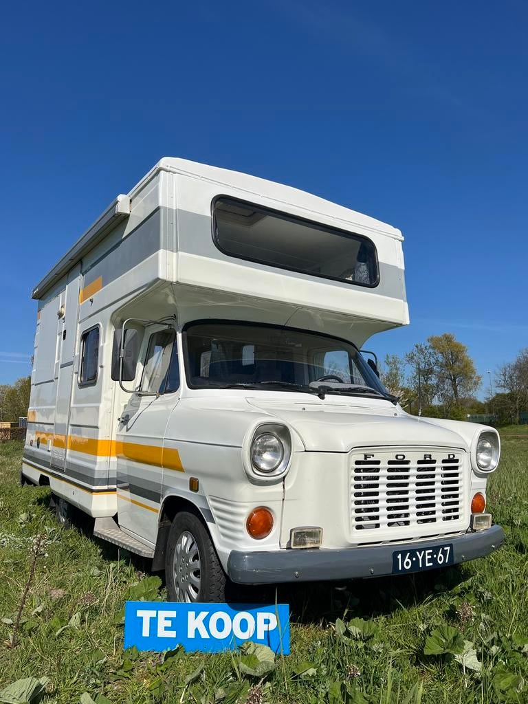 Oldtimer Camper ‘76. Unieke blikvanger wegen belasting vrij., Caravans en Kamperen, Brandblusser, Alkoof, Raamblindering, Ford