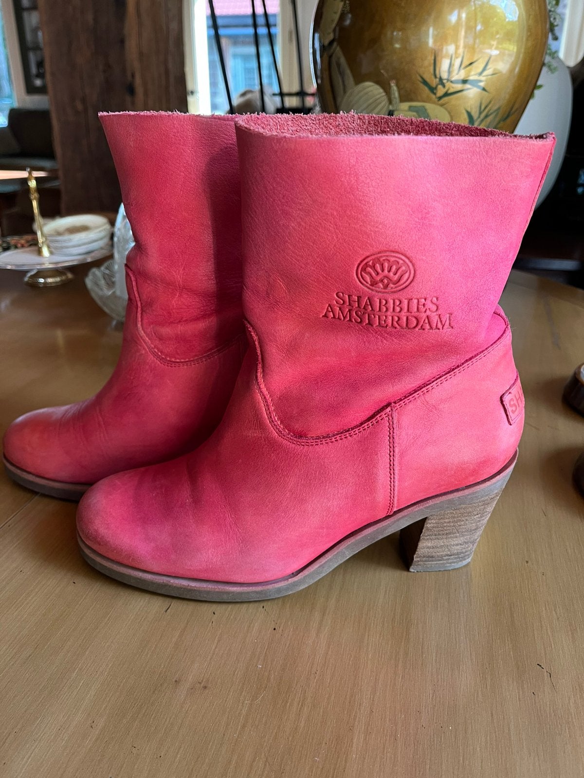 Shabbies Amsterdam rode leren lage laarzen maat 40, Ophalen of Verzenden, Zo goed als nieuw, Rood