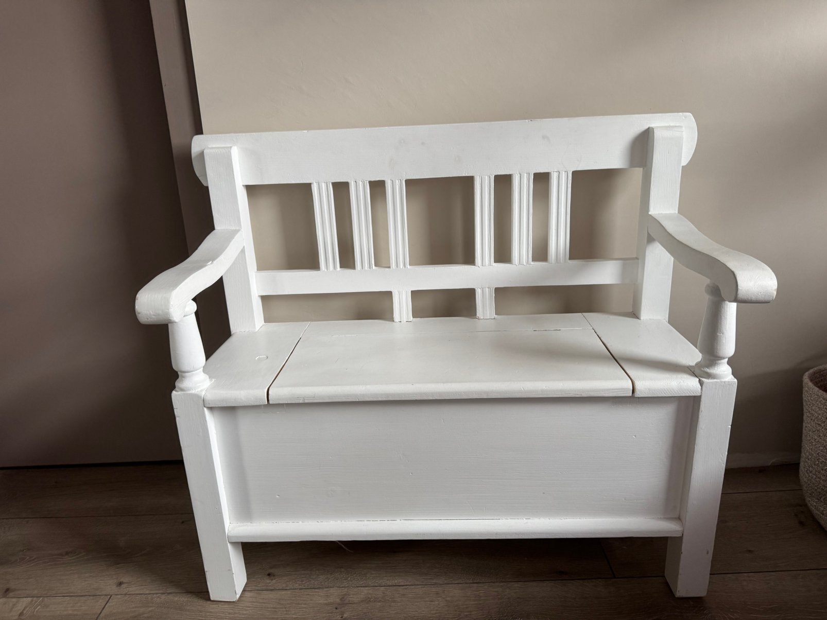 Wit houten kinder bankje met opbergruimte, Ophalen
