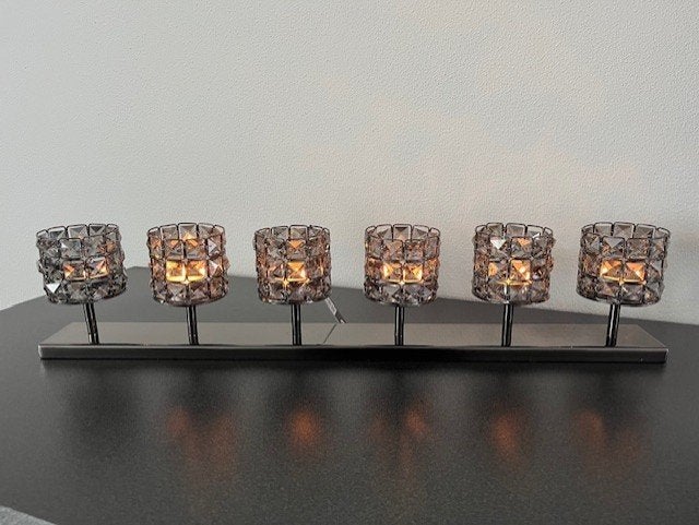 J-Line Theelichthouder 6 Crystal Smokey Grey Nieuw!, Huis en Inrichting, 7 cm, Overige merken, Waxinelichthouder, Nieuw