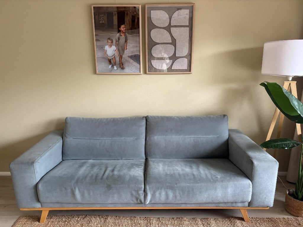 Bank mint/ blauw, Ophalen, Gebruikt, 75 tot 100 cm, Rechte bank