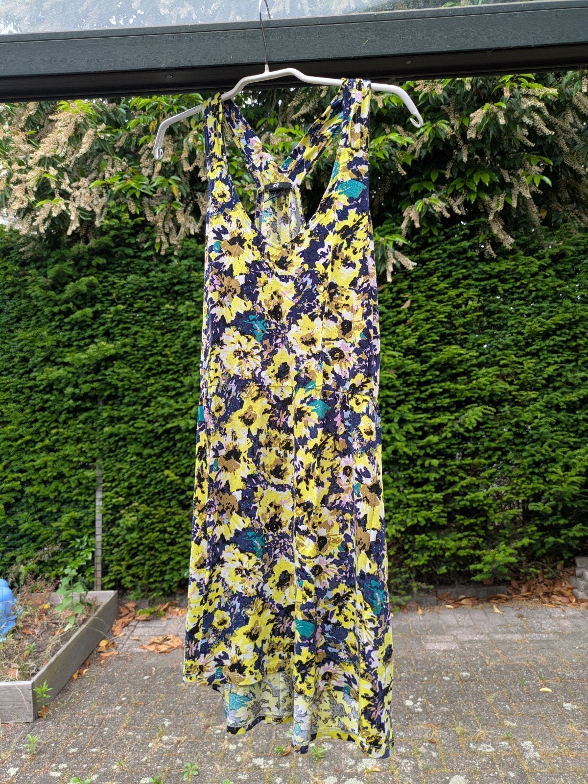 H&M Zomerjurk met bloemenprint - Maat XS, H&M, Geel, Ophalen of Verzenden, Zo goed als nieuw