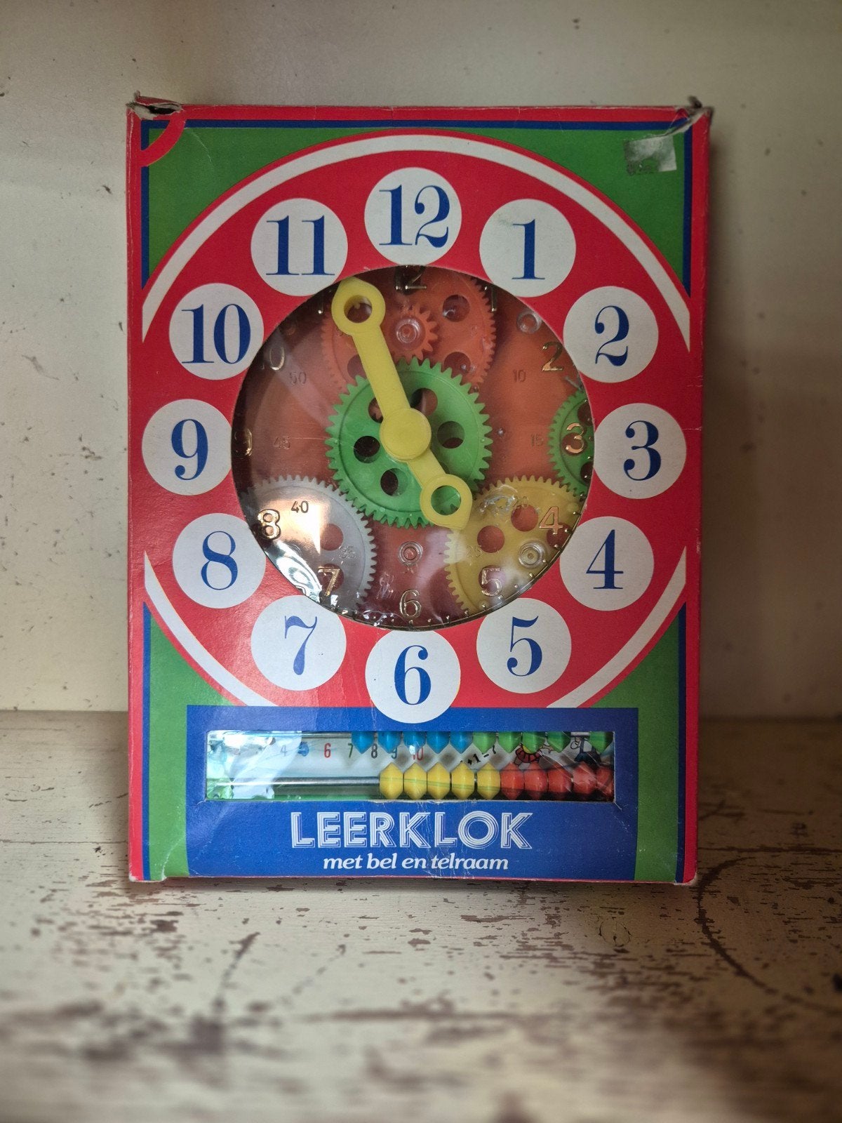 Vintage HEMA Leerklok met bel en telraam, Hobby en Vrije tijd, Gezelschapsspellen | Bordspellen, Gebruikt, Ophalen of Verzenden