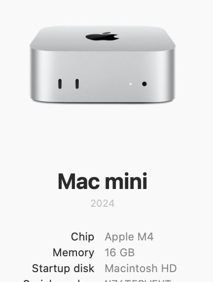 Mac mini M4 16GB 256GB, Computers en Software, Ophalen, 256 GB, SSD, Zo goed als nieuw
