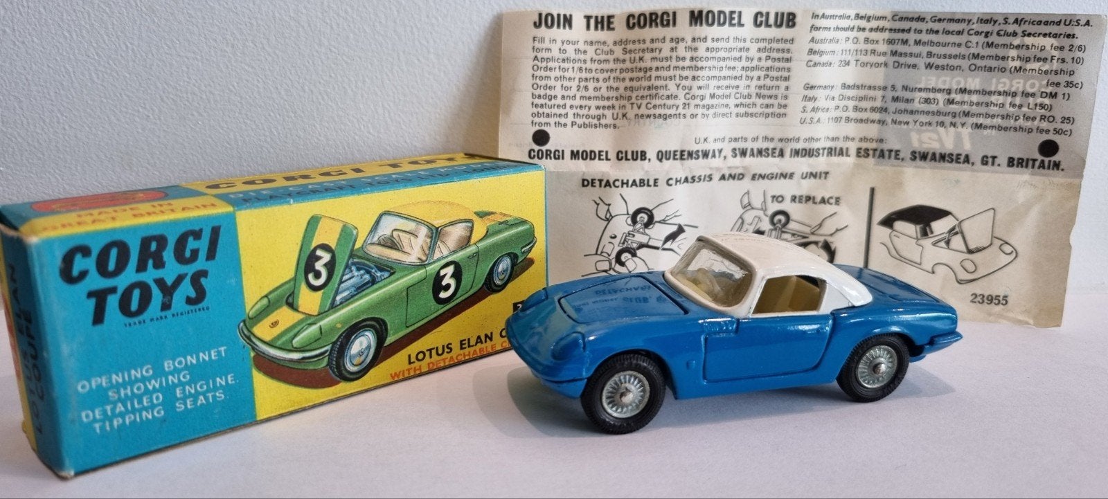 Corgi Toys no. 319 Lotus Elan Coupé, Hobby en Vrije tijd, Modelauto's | 1:32, Ophalen of Verzenden, Auto, Corgi