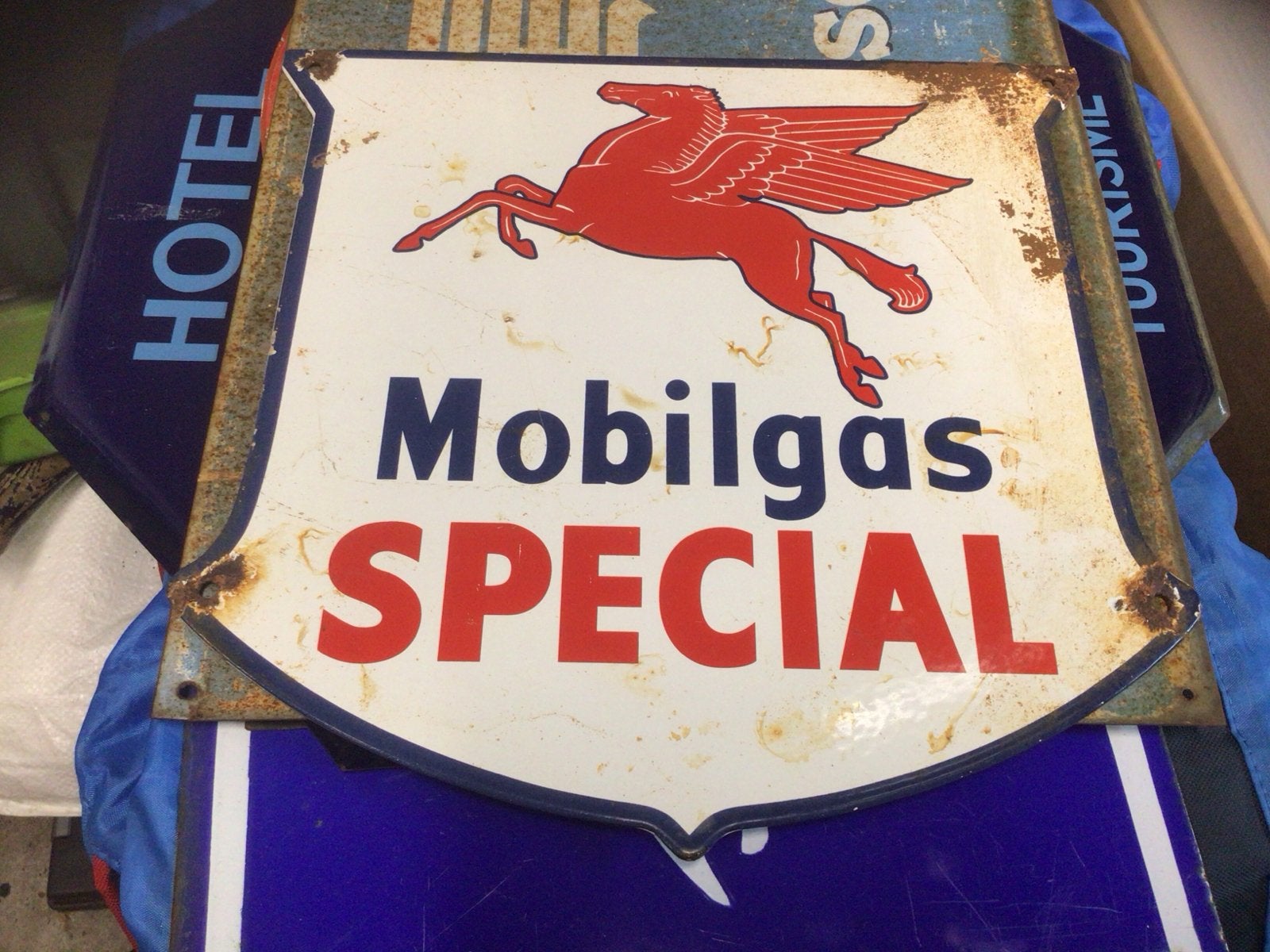 Vintage Mobilgas Special Emaille Reclamebord, Ophalen of Verzenden