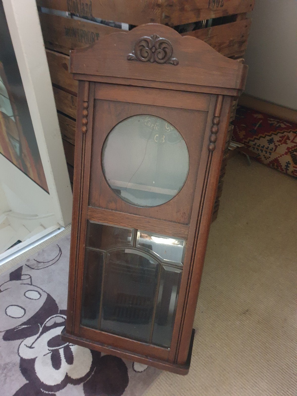 Antieke houten klokkast met glas, Antiek en Kunst, Antiek | Klokken, Ophalen of Verzenden