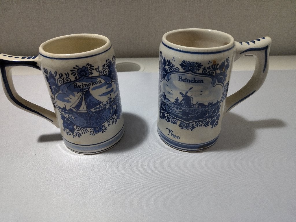 Set van 2 Vintage Heineken Bierpullen – Delfts Blauw (1978), Ophalen, Gebruikt, Pul(len), Heineken