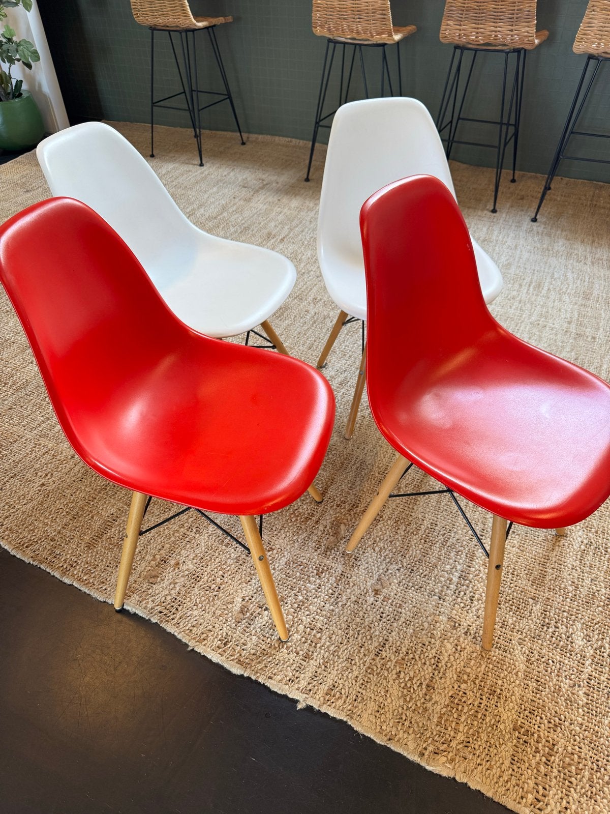 Set van 4 Eames DSW stoelen - Rood en Wit, Ophalen, Gebruikt, Vier, Rood
