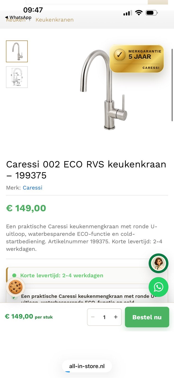 Nieuwe Caressi keukenmengkraan, Ophalen, Nieuw