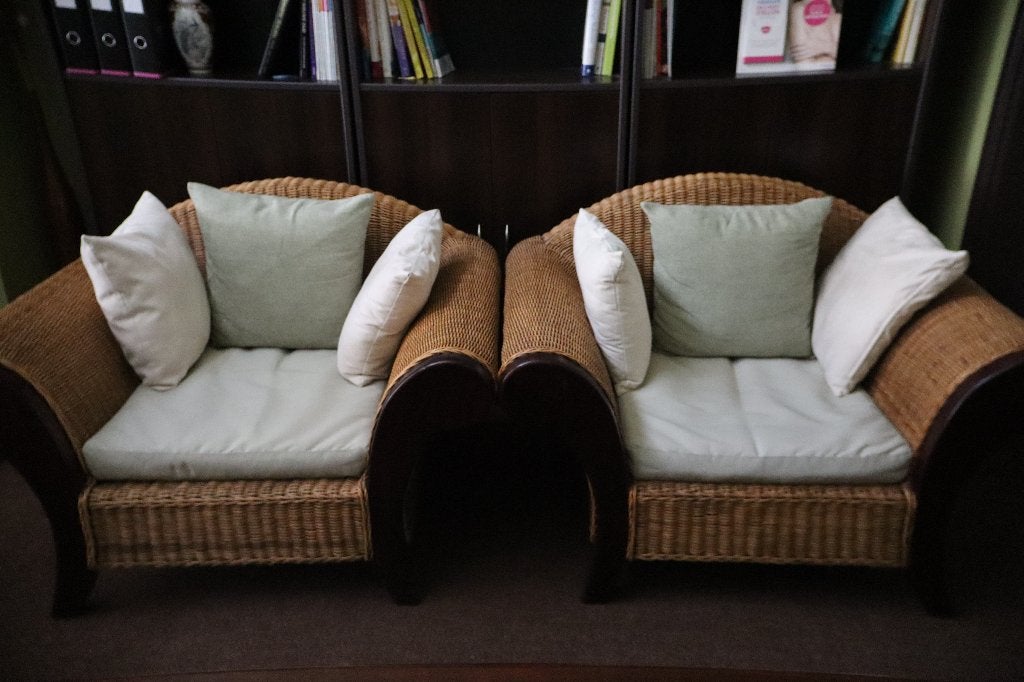 Set van twee rotan fauteils, Huis en Inrichting, Ophalen, Minder dan 75 cm, Riet of Rotan, Zo goed als nieuw