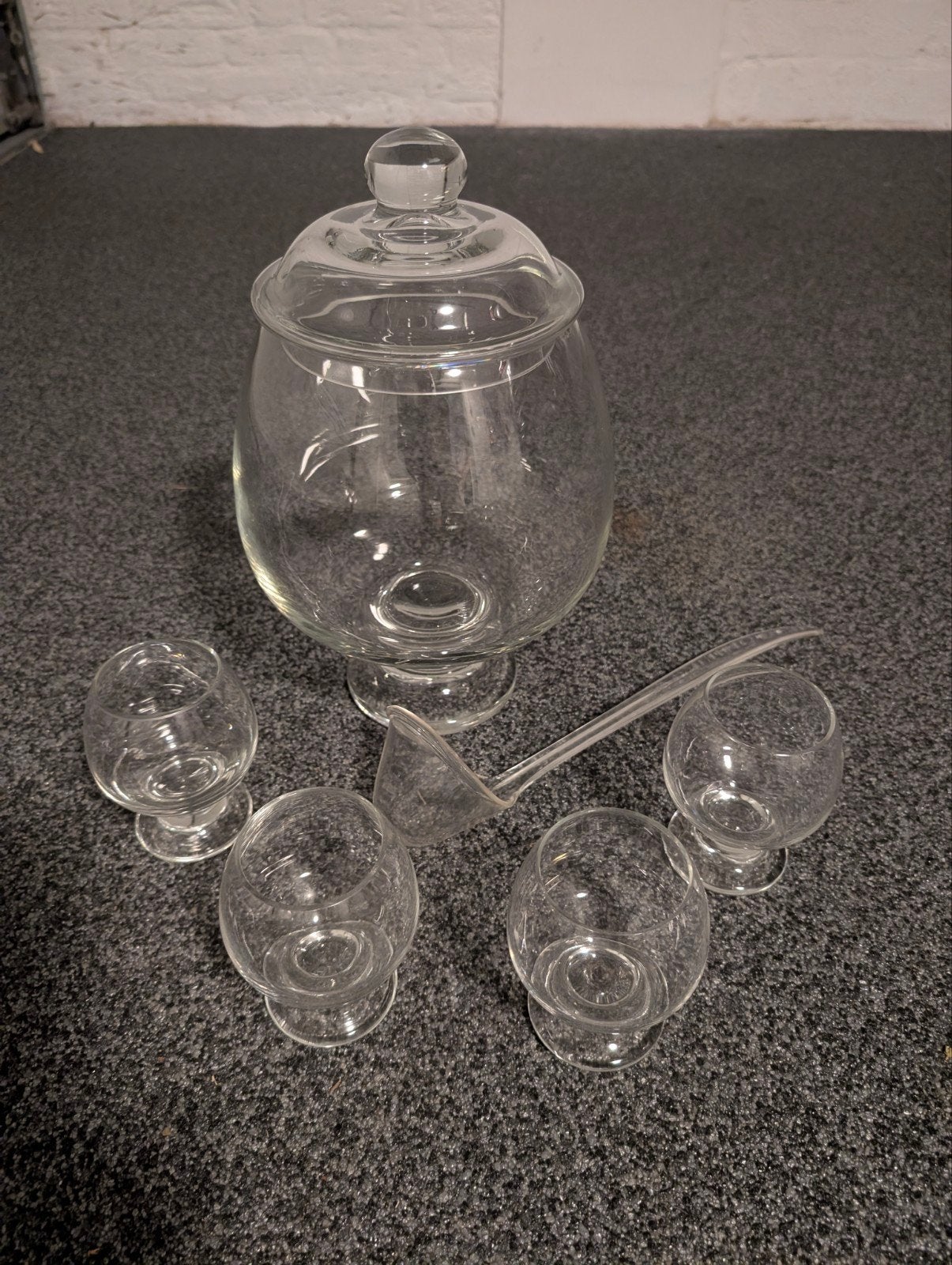 Sangria of bowlset met kan, 4 glazen en scheplepel, Overige typen, Ophalen, Gebruikt, Glas