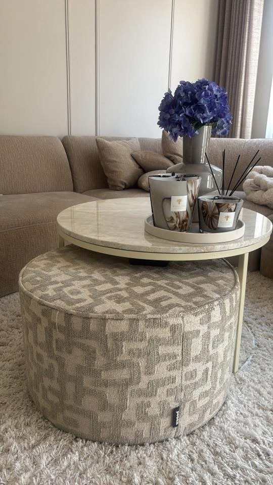 Nieuw! Karwei WOOOD Amy poef met design, Minder dan 50 cm, Rond, Nieuw, Minder dan 50 cm