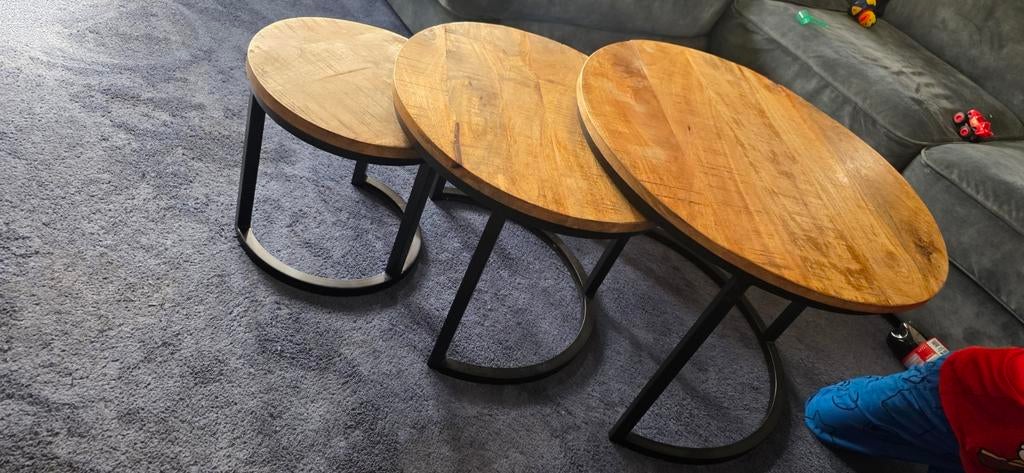 Set mangohouten salontafels, Ophalen, 50 tot 100 cm, Vierkant, 50 tot 100 cm
