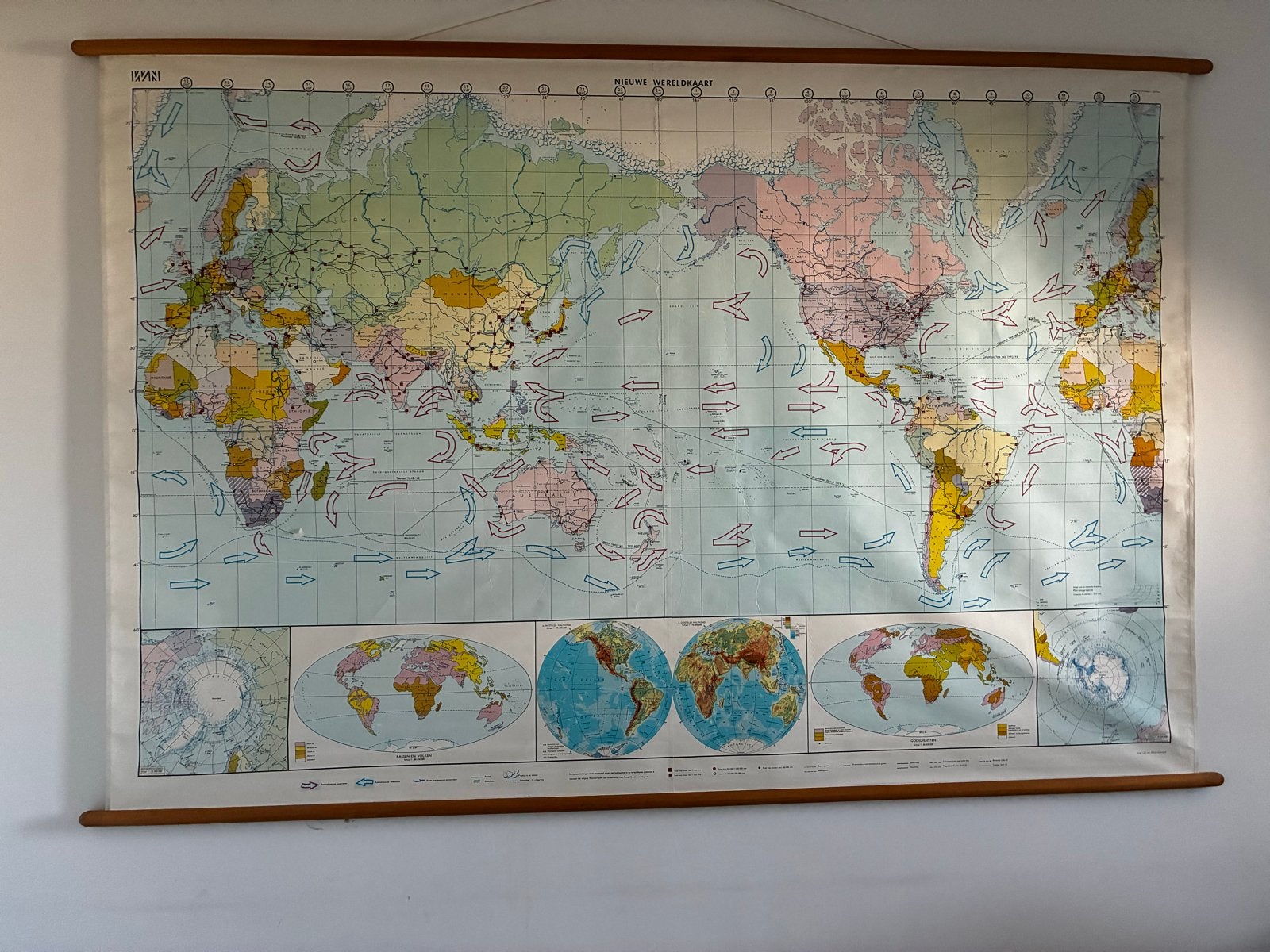 Grote Vintage Wereldkaart Wandkaart, Landkaart, 1800 tot 2000, Wereld, Ophalen