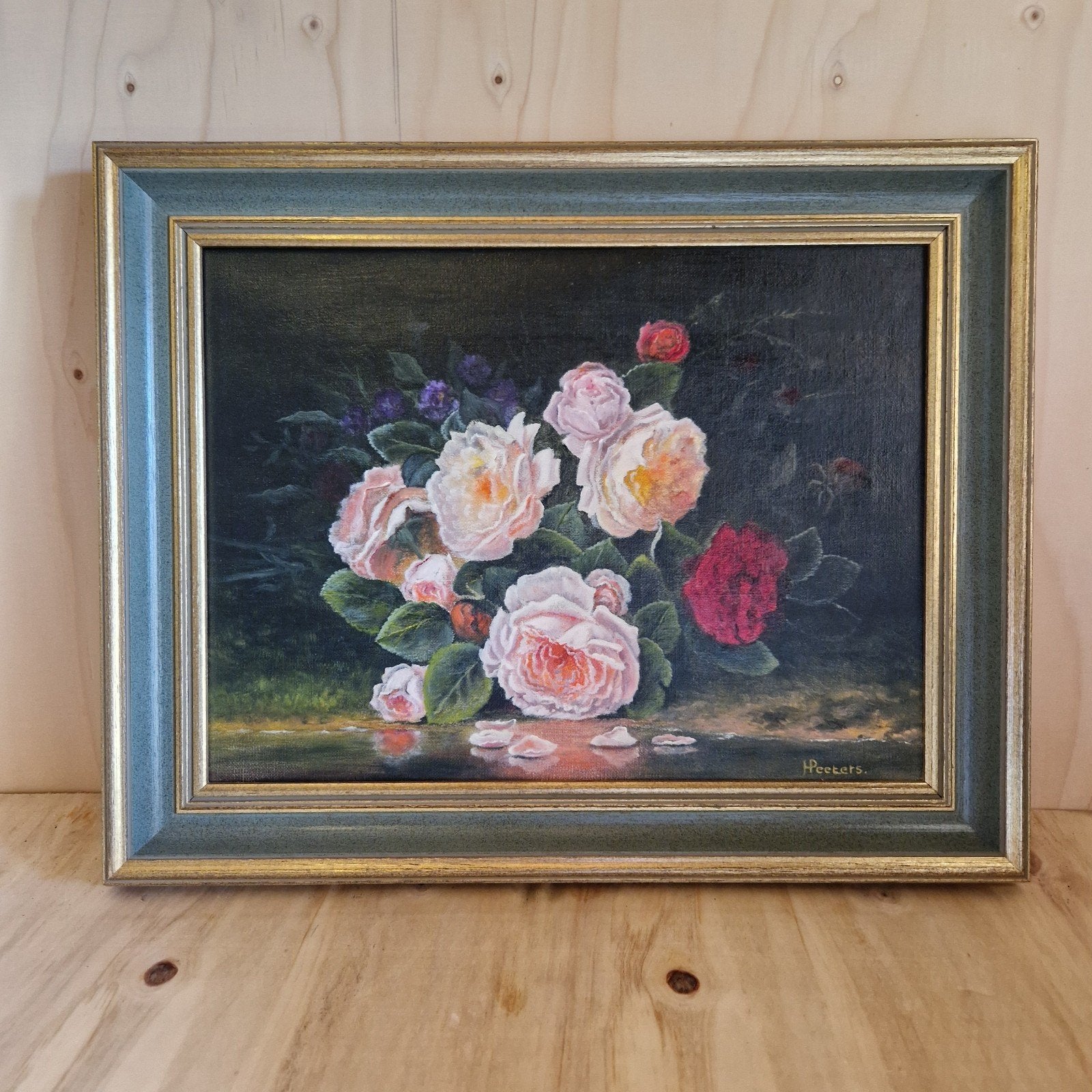 Vintage schilderij bloemen schilderij rozenH Peeters, Ophalen of Verzenden