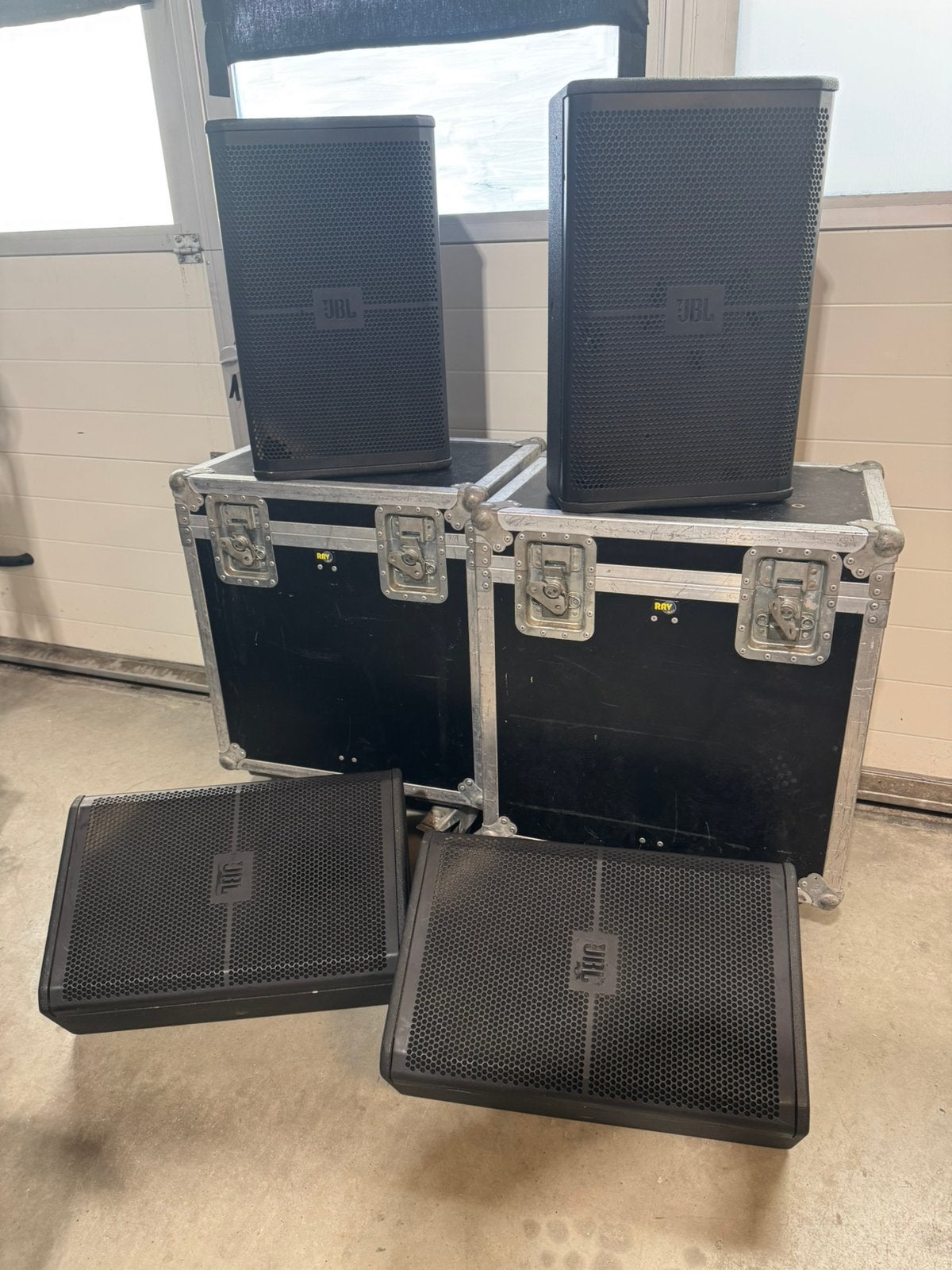 4x JBL SRX712 Incl 2x Flightcase, Ophalen, Gebruikt, Audio