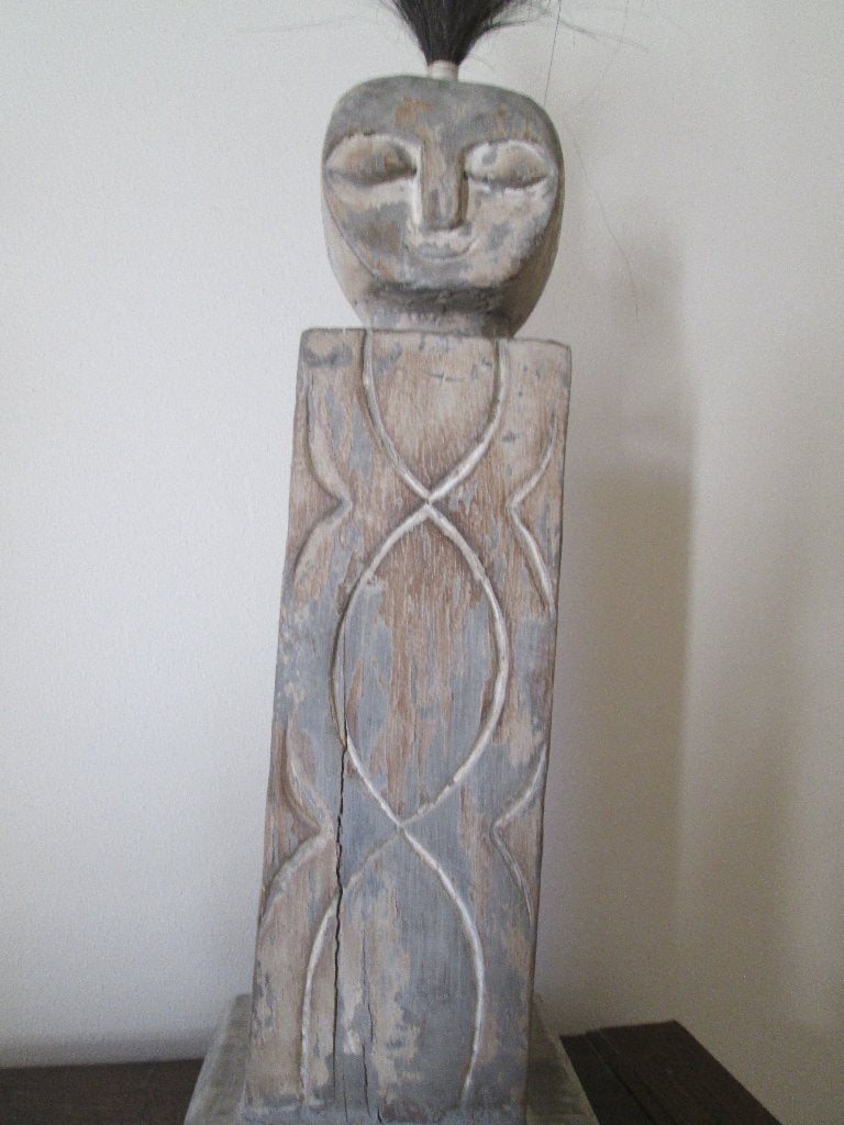 2 Houten Beelden Afrika Azie met Leeuwenhaar Hoog 60 cm, Ophalen of Verzenden, Hout, Beeld, Man