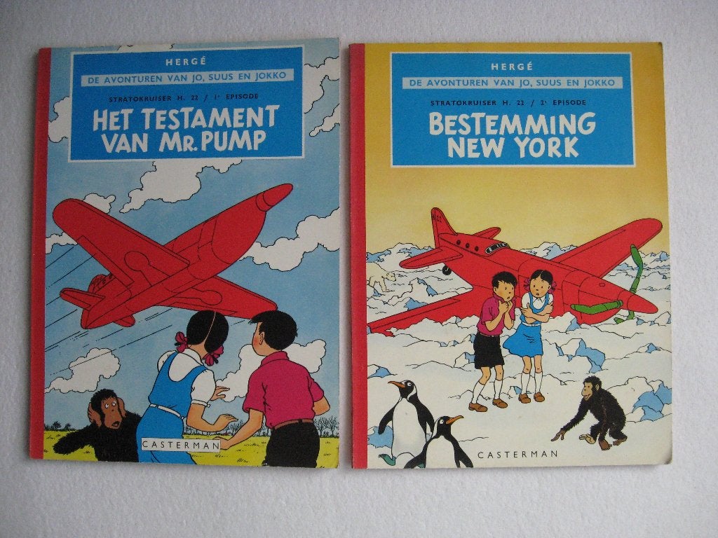 Hergé: Jo, Suus en Jokko Stratokruiser H.22- 1e & 2e episode, Boeken, Stripboeken, Gelezen, Ophalen of Verzenden, Meerdere stripboeken