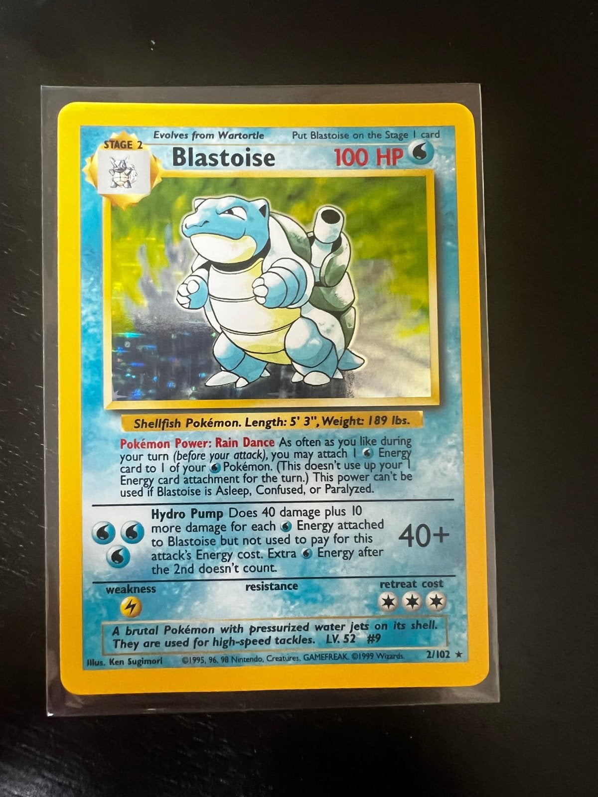 Pokémon Blastoise Base Set 2/102 Holo Rare (1999), Ophalen of Verzenden, Gebruikt, Losse kaart