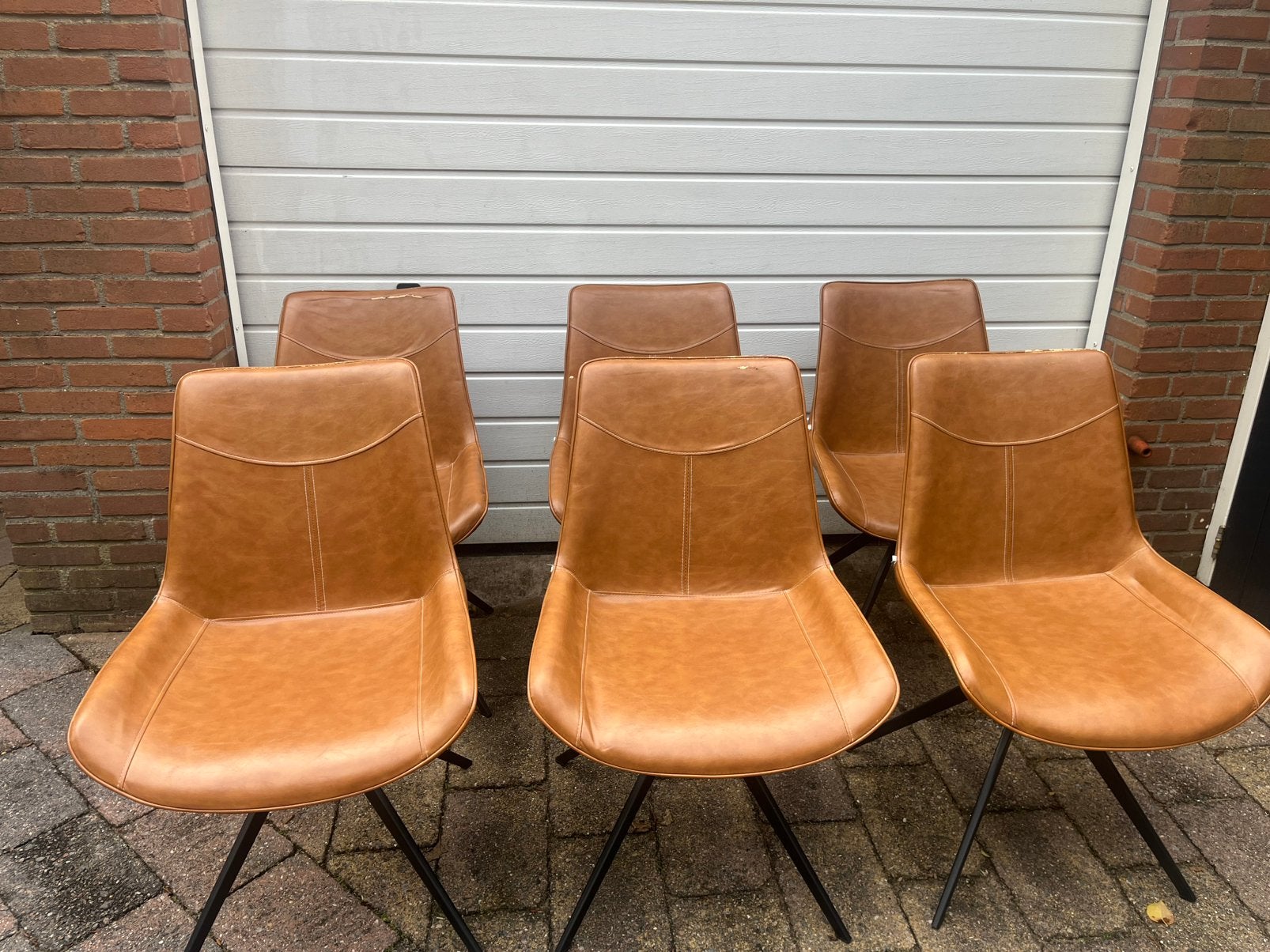 6 Eetkamerstoelen Brix lewis cognac, Ophalen, Overige materialen, Gebruikt, Bruin