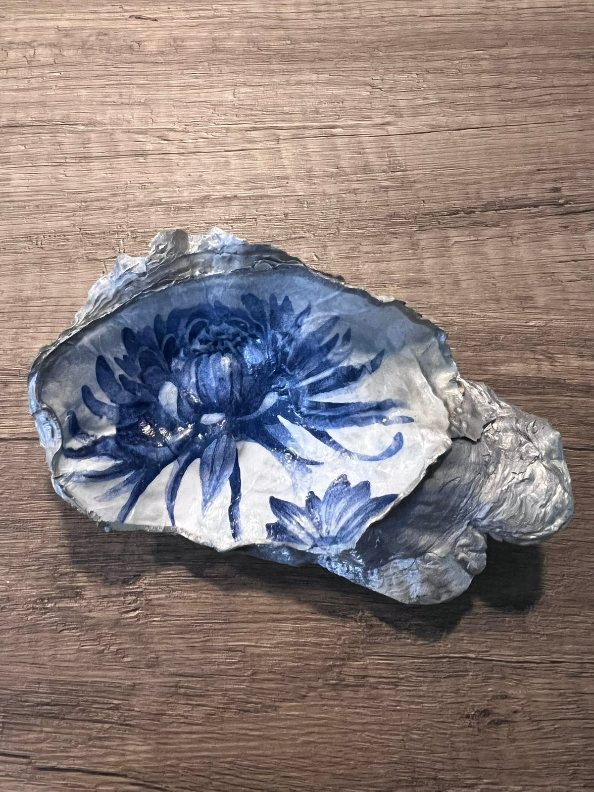 Oesterschelp zilver met bloem, Verzamelen, Ophalen of Verzenden