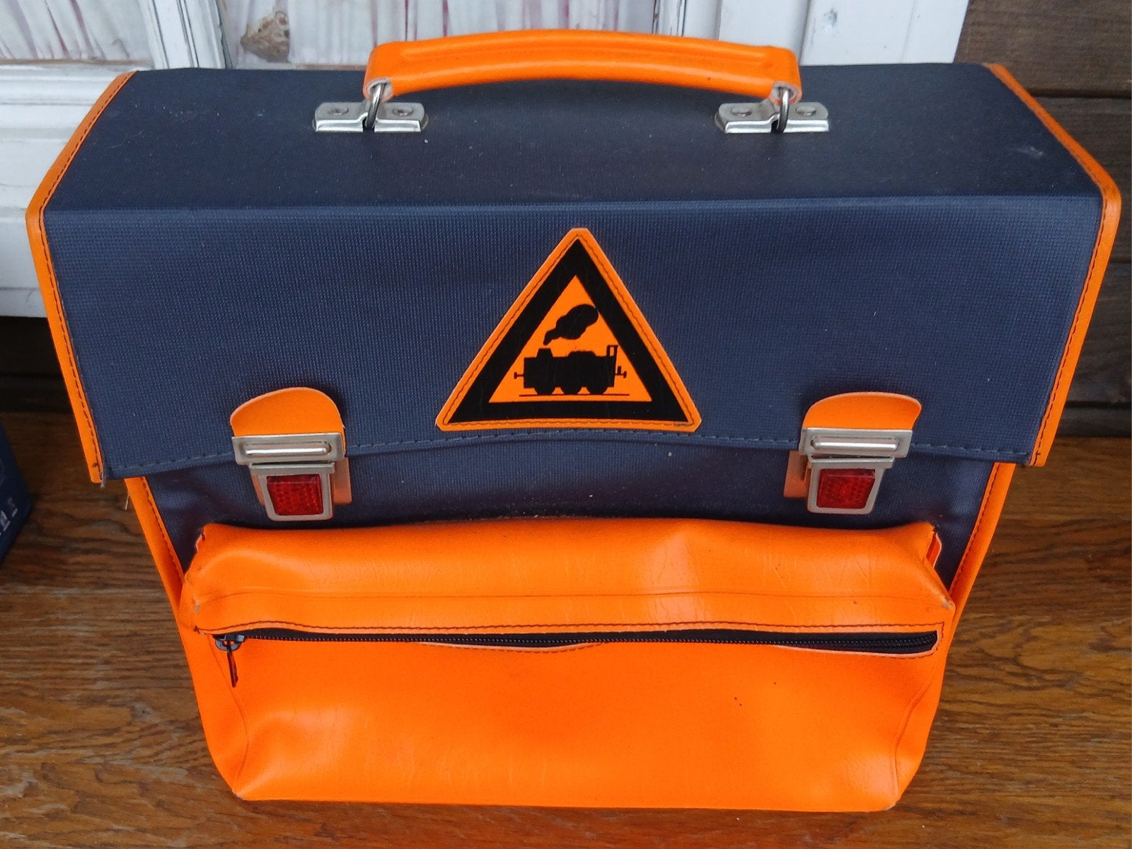 Vintage Schooltas / Boekentas - Oranje & zwart, Aktetas of Boekentas, Oranje, Ophalen of Verzenden, 30 tot 40 cm
