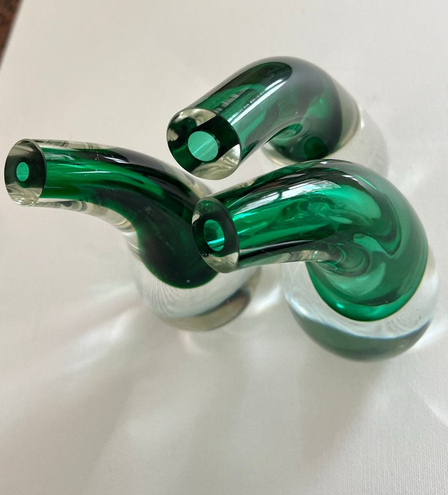 3 Vintage Murano Summerso Druppelvazen - Groen Glas, Ophalen of Verzenden